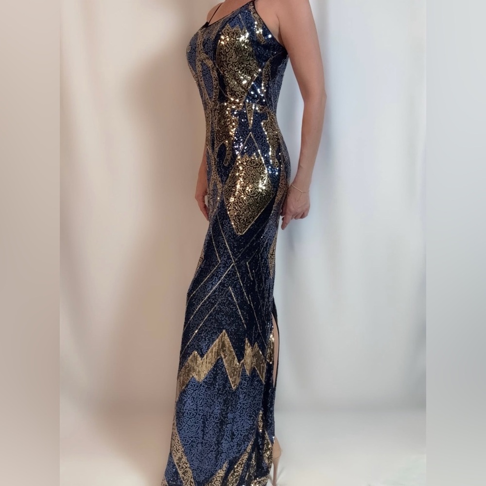 Dazzling Sequin Maxi Dress - Navy and Gold